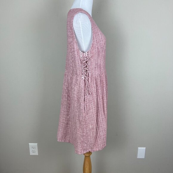 4 Our Dreamers Dress Womens L Red Stripe Linen Cotton A-Line Summer Sleeveless‎ - Picture 7 of 16